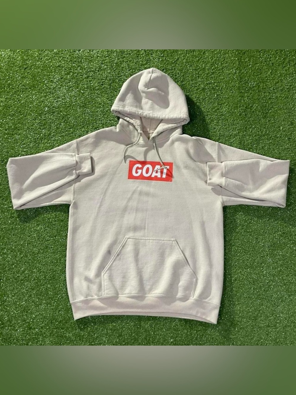 Beige Box Logo Graphic Hoodie